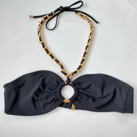 Michael Kors Other - Michael Kors Gold Black Halter Chain Link Swim Bandeau Top Size 8 Medium Preppy